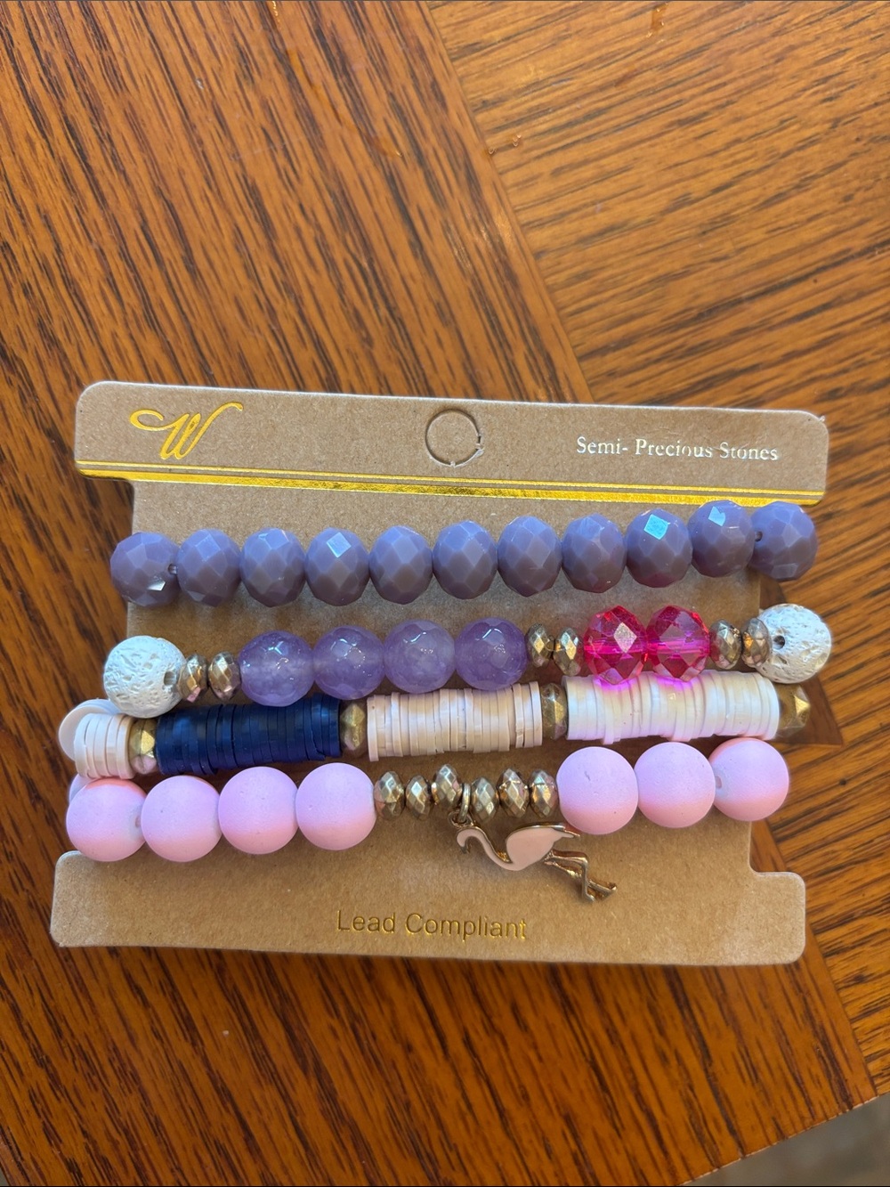 Semi-Precious Bead Bracelet Set in Lavender & Pink